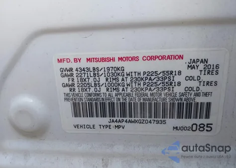 2016 Mitsubishi Outlander Sport 2.4 Sel from USA, damaged, VIN JA4AP4AWXGZ047935